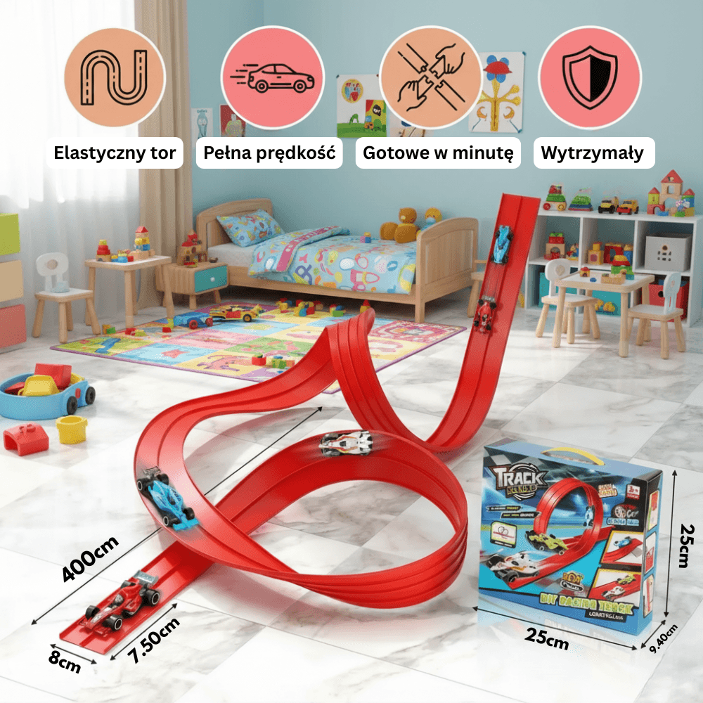 TurboLoop – Elastyczny Tor Wyścigowy - Zawiera 4 autka + 12 przyssawek