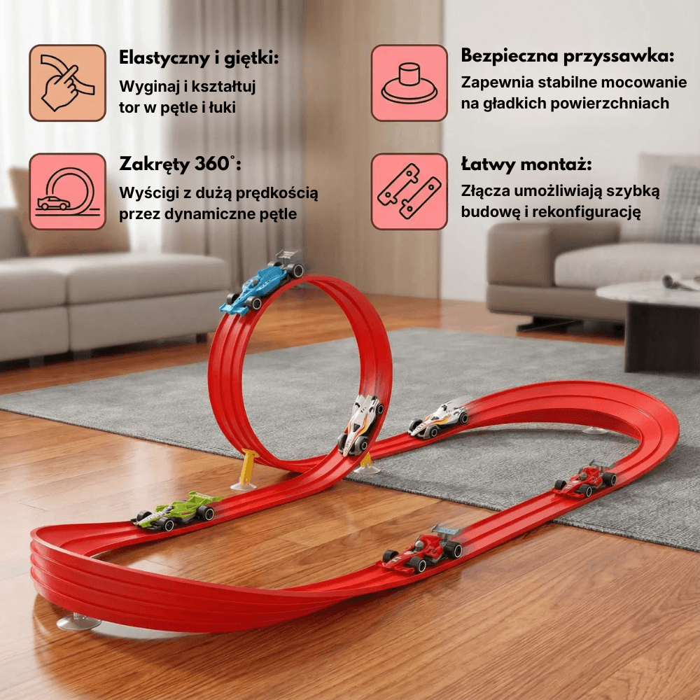 TurboLoop – Elastyczny Tor Wyścigowy - Zawiera 4 autka + 12 przyssawek